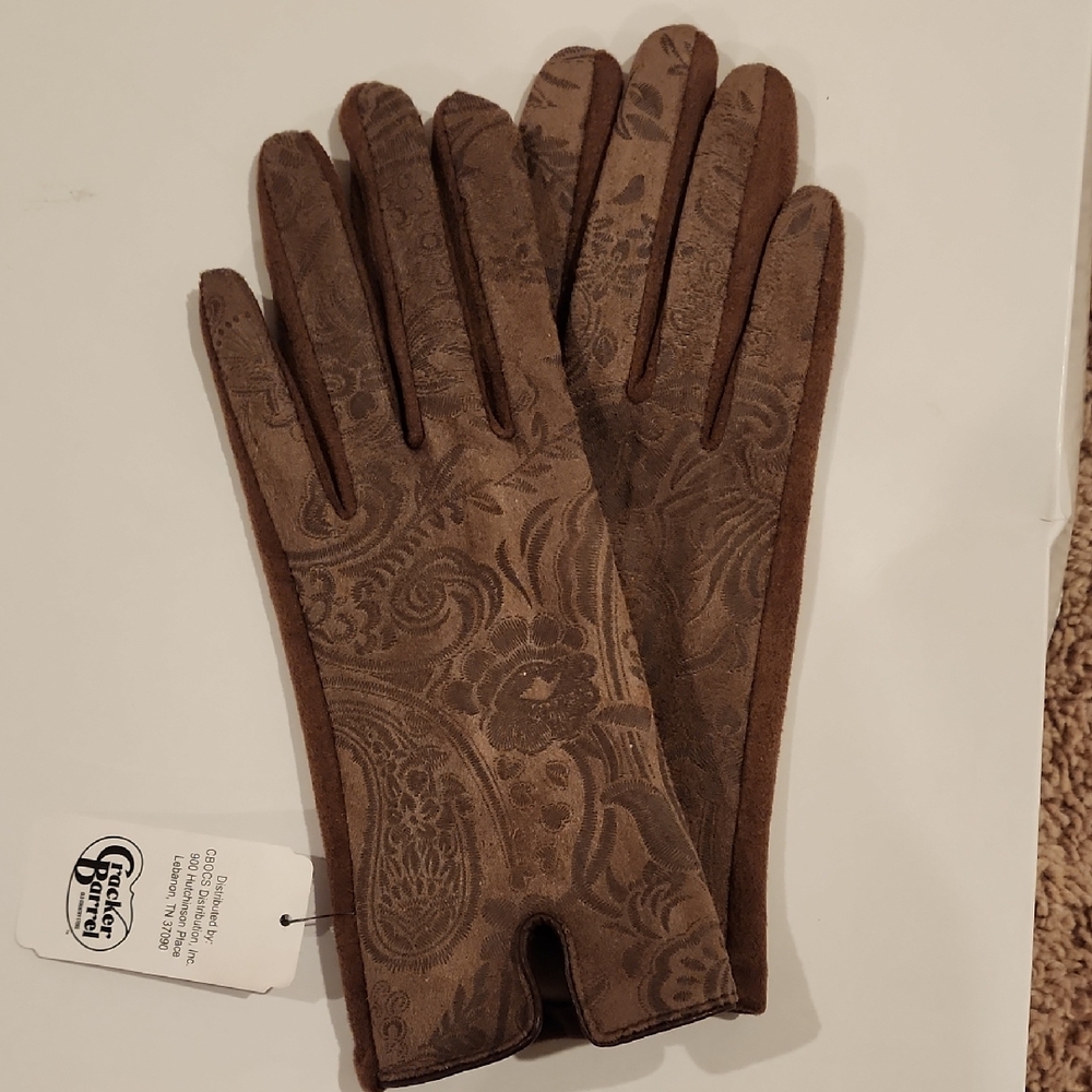 Taupe Paisley Embossed Gloves
